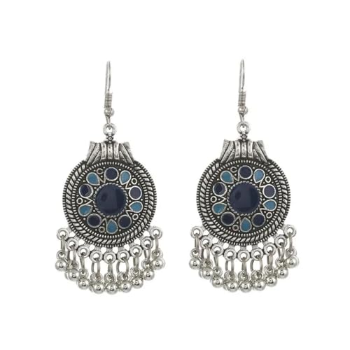 Ohrringe Ohrstecker Damen Schmuck Earrings Trendige Ethnische Boho Vintage Tropfen Baumeln Perlen Quaste Ohrringe Für Frauen Bohemian Fashion Lange Ohrringe Blau von exdas