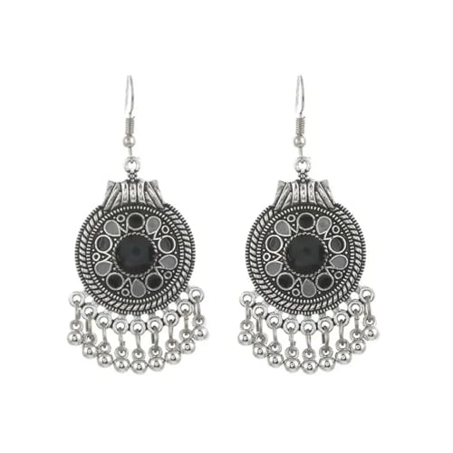 Ohrringe Ohrstecker Damen Schmuck Earrings Trendige Ethnische Boho Vintage Tropfen Baumeln Perlen Quaste Ohrringe Für Frauen Bohemian Fashion Lange Ohrringe Schwarz von exdas