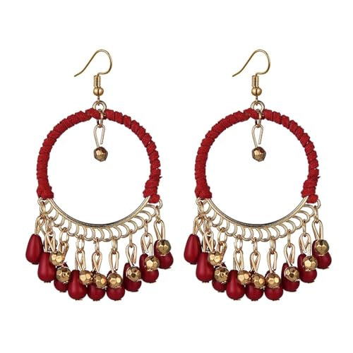 Ohrringe Ohrstecker Damen Schmuck Earrings Vintage Böhmische Perlen Handgemachte Tropfenohrringe Für Frauen Große Seil Wickeln Boho Ohrringe Geschenk Rot von exdas