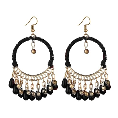 Ohrringe Ohrstecker Damen Schmuck Earrings Vintage Böhmische Perlen Handgemachte Tropfenohrringe Für Frauen Große Seil Wickeln Boho Ohrringe Geschenk Schwarz von exdas