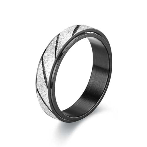 exdas Ring Ringe Damen Bijouterie Herren 6 Mm Mattierter Ring Für Damen Und Herren, Drehbarer Ring Für Paare, 10 Schwarz von exdas