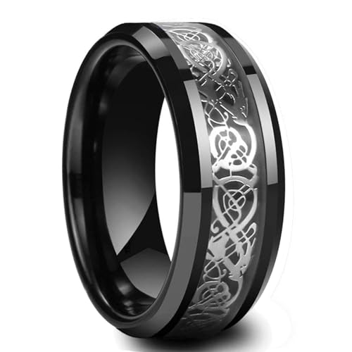 exdas Ring Ringe Damen Bijouterie Herren 8 Mm Schwarze Eheringe Für Männer, Dünne Blaue Linie, Rille, Schwarz, Gebürstete Leiterkante, Herrenring, Ehering, 10, Stil 14 von exdas