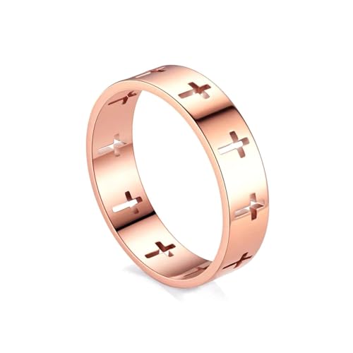 exdas Ring Ringe Damen Bijouterie Herren Ausgehöhlte Kreuz-Hip-Hop-Ringe Für Männer, Glatte Oberfläche, Punk-Rock, 8 Roségoldfarben von exdas