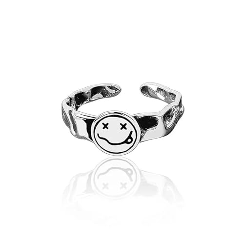 exdas Ring Ringe Damen Bijouterie Herren Breiter Ring Mit Lächelndem Gesicht Für Damen, Vintage-Weberei, Partyzubehör, Hiphop-Rock von exdas