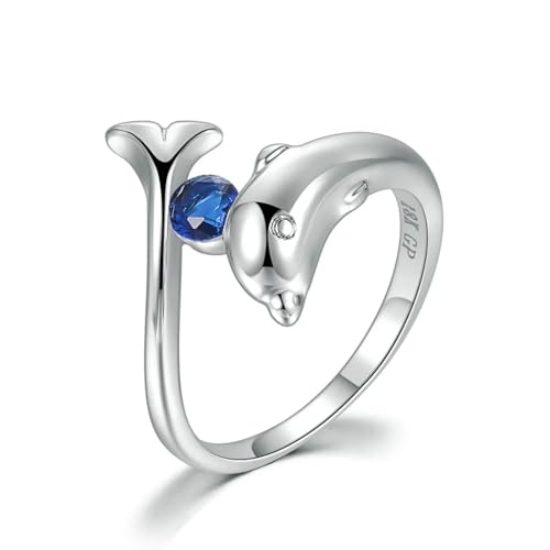 exdas Ring Ringe Damen Bijouterie Herren Delfinringe Für Damen, Weißer Kristallring, 10 Blau von exdas