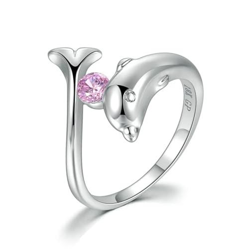 exdas Ring Ringe Damen Bijouterie Herren Delfinringe Für Damen, Weißer Kristallring, 10 Rosa von exdas