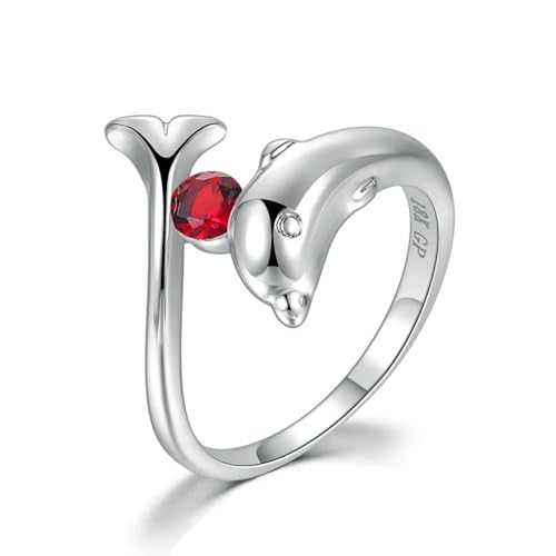 exdas Ring Ringe Damen Bijouterie Herren Delfinringe Für Damen, Weißer Kristallring, 5 Rot von exdas