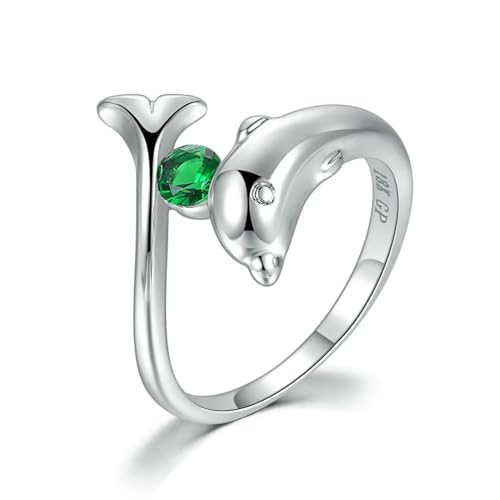 exdas Ring Ringe Damen Bijouterie Herren Delfinringe Für Damen, Weißer Kristallring, 6 Grün von exdas