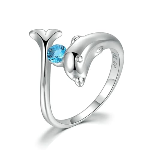 exdas Ring Ringe Damen Bijouterie Herren Delfinringe Für Damen, Weißer Kristallring, 6 Hellblau von exdas