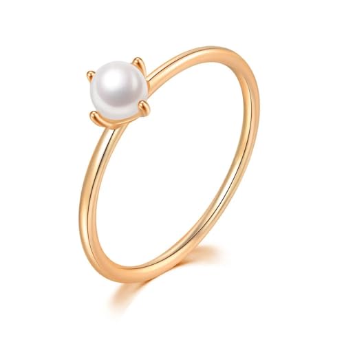 exdas Ring Ringe Damen Bijouterie Herren Einfacher Ring Mini-Imitationsperle Minimale Fingerringe Für Frauen 8 Roségoldfarbe von exdas