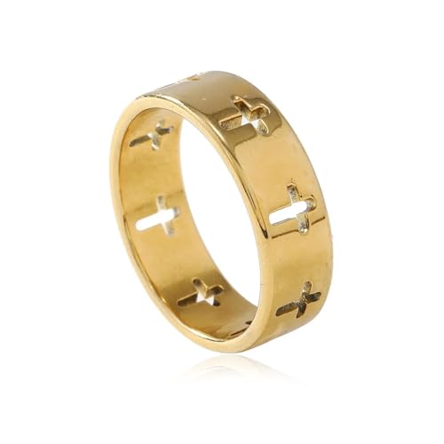 exdas Ring Ringe Damen Bijouterie Herren Hohle Kreuz-Hip-Hop-Ringe Für Männer, Glatte Oberfläche, Punk-Rock, 6 Goldfarben von exdas