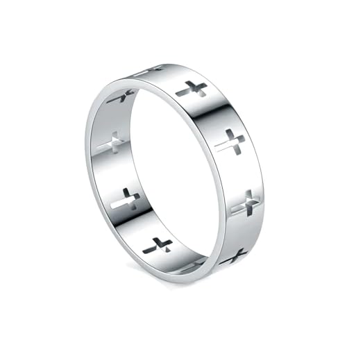 exdas Ring Ringe Damen Bijouterie Herren Hohle Kreuz-Hip-Hop-Ringe Für Männer, Glatte Oberfläche, Punk-Rock, 7 Silberfarben von exdas