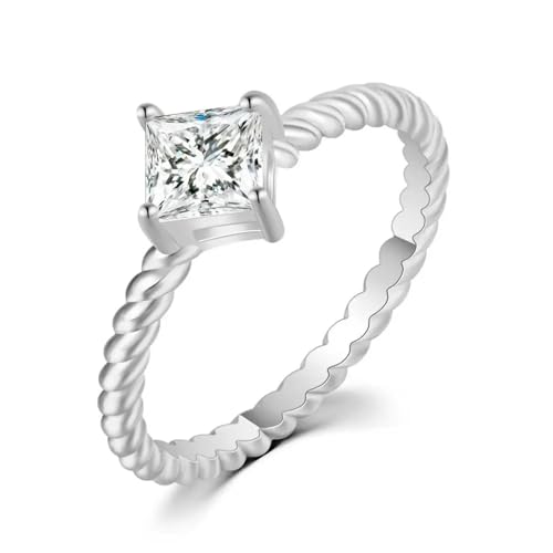 exdas Ring Ringe Damen Bijouterie Herren Quadratischer Kristall-Damenring, Glänzend, Minimalistisch, Gedrehtes Eheversprechen, Ehering 9 R771 von exdas