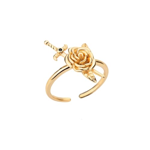 exdas Ring Ringe Damen Bijouterie Herren Ringe Für Damen, Vintage-Punk-Fingerring, Weiblich, Hochzeit, Wasserdicht, 6 Gold, Verstellbar von exdas