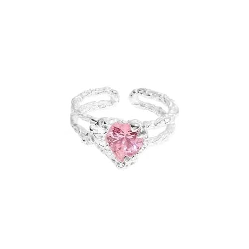 exdas Ring Ringe Damen Bijouterie Herren Rosa Stein-Herzringe Für Frauen, Einfache Retro-Party, Größenveränderbar, Blau von exdas