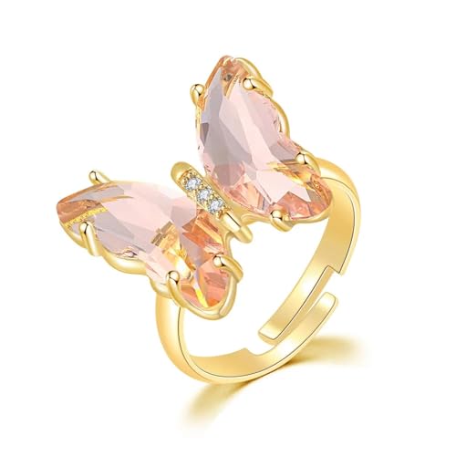 exdas Ring Ringe Damen Bijouterie Herren Verstellbare Ringe Für Damen, Schmetterlingsparty, Größenverstellbar, Rosa von exdas