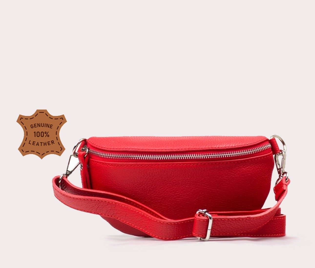 Rot Bauchtasche, Leder Schultertasche Crossbody Bag Gürteltasche Silber Details, Fanny Ledertasche, Tasche von exhibitleather