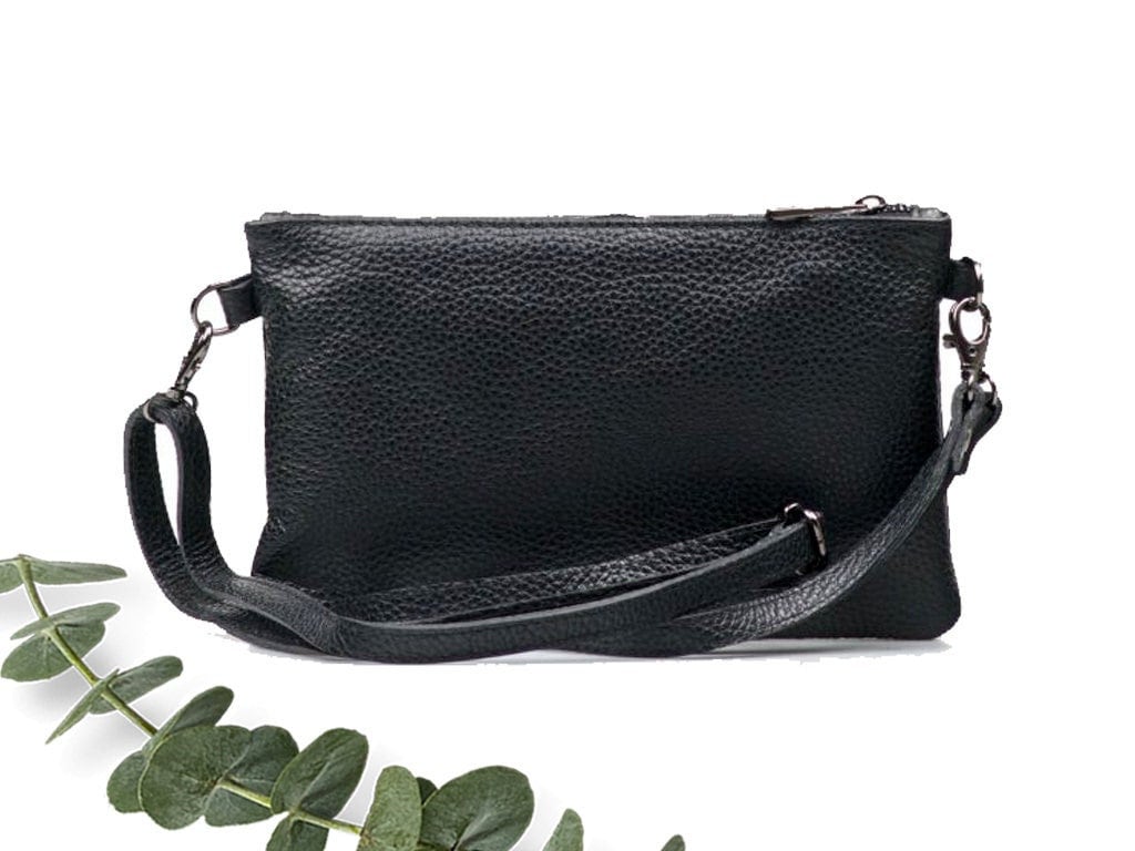 Schwarz Top Reißverschluss Echtleder Umschlag Tasche, Cross Body Umhängetasche, Messenger Handtasche, Hochzeit Clutch von exhibitleather