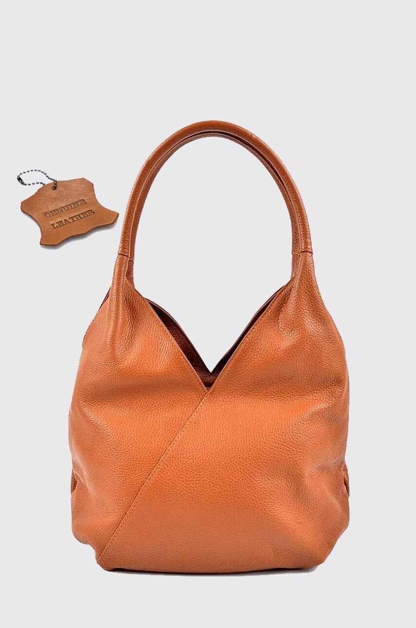 Top Reißverschluss Cognac Braune Echte Leder Hobo Schultertasche, Weiche Tasche, Shopper Farbe Große Laptoptasche von exhibitleather