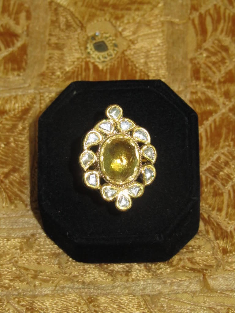 Citrin Ring - Mughal Emaille Alter Diamant Im Minenschliff Art Deco Vintage Cocktail Abendessen Verlobung 23K 18K Solid Gold von exoticgold