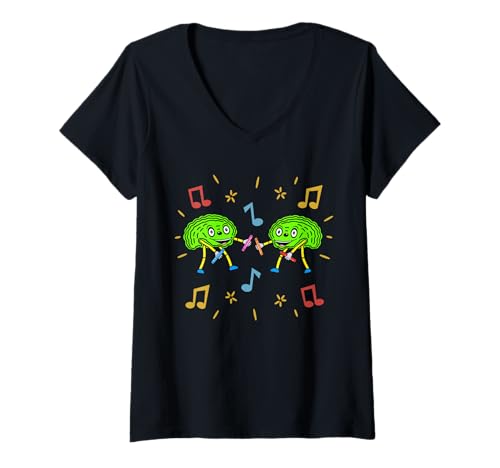 Damen Disco Dancing Brains T-Shirt mit V-Ausschnitt Damen Disco Dancing Brains T-Shirt mit V-Ausschnitt von experiment54