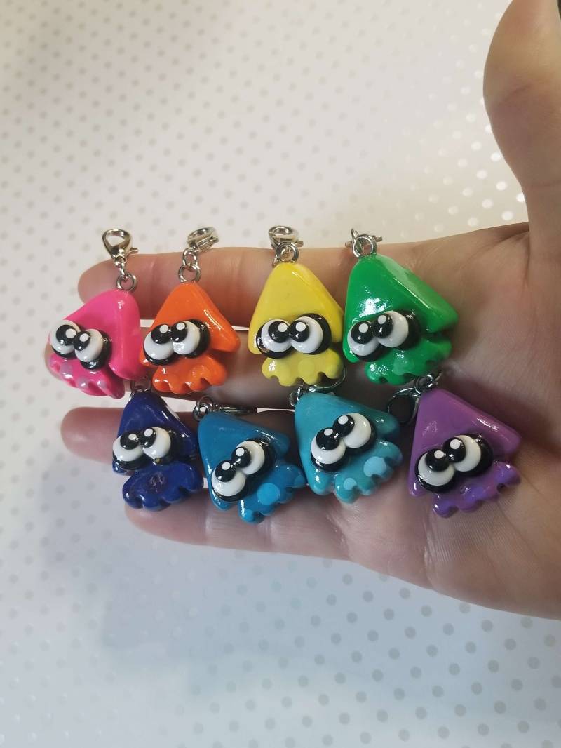 Polymer Clay Tintenfisch Schlüsselanhänger - Splatoon Inspiriert Polymer Clay Tintenfisch Schlüsselanhänger - Splatoon Inspiriert von eyesofashes