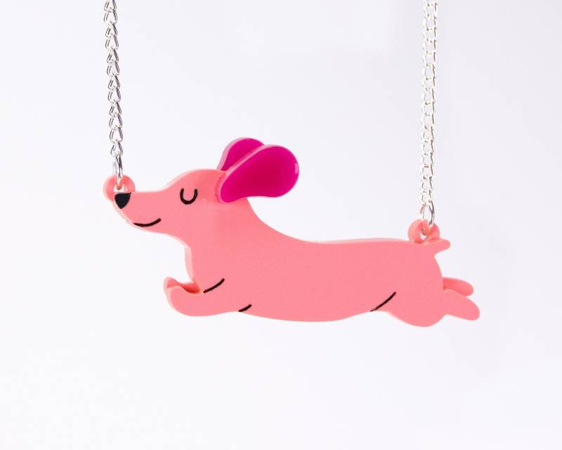 Acryl Dackel Halskette, Laser Cut Schmuck, Pastell Rosa Kawaii Cutie von eyupchuck