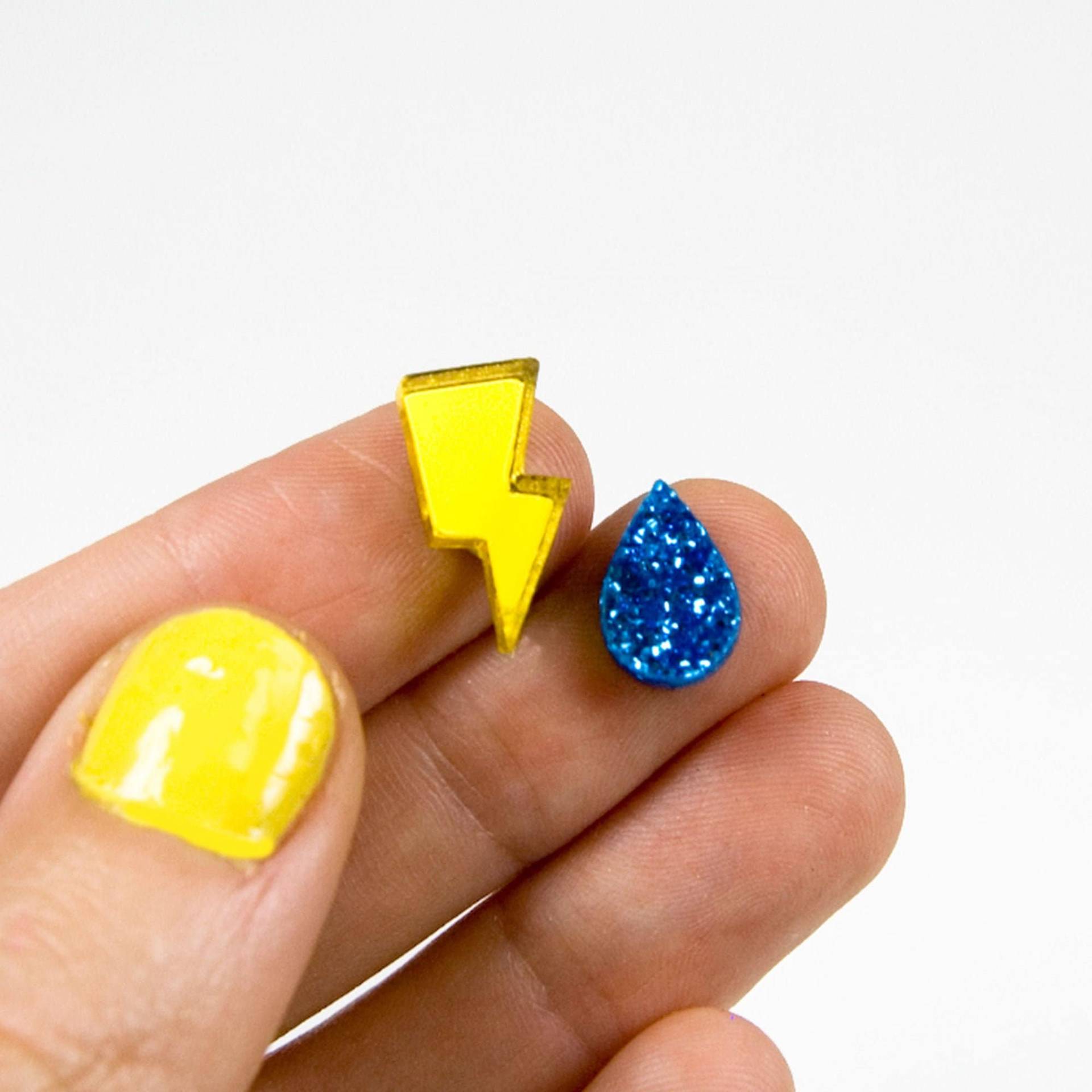 Blitz - Und Regen-Ohrstecker Aus Gelbem Spiegel Blauem Glitzer-Acryl, Wetter-Ohrringe, Lasergeschnittenes Acryl von eyupchuck