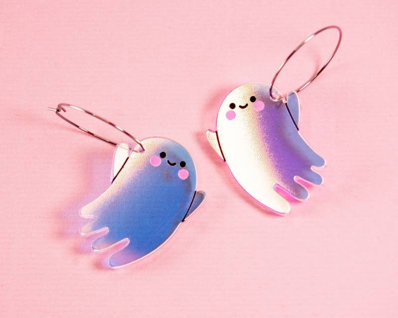 Geist Ohrringe Aus Irisierendem Acryl, Gruselige Süße Laser Cut Acryl Kawaii Halloween Geist Ohrringe Aus Irisierendem Acryl, Gruselige Süße Laser Cut Acryl Kawaii Halloween von eyupchuck
