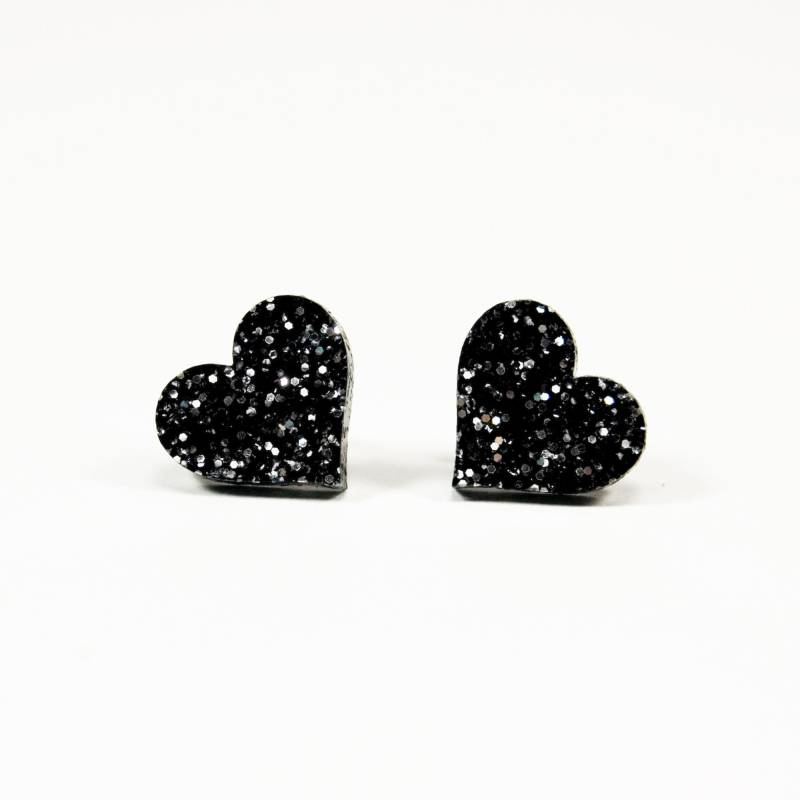 Glitzer Herz Ohrstecker, Schwarz Und Silber Glitter Laser Cut Acryl, Funkelnder Schmuck von eyupchuck