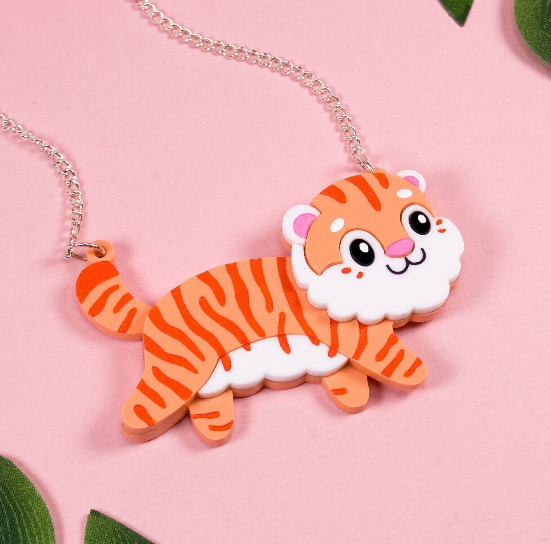 Große Katzenhalskette, Tiger-Dschungeltierschmuck, Acrylhalskette von eyupchuck