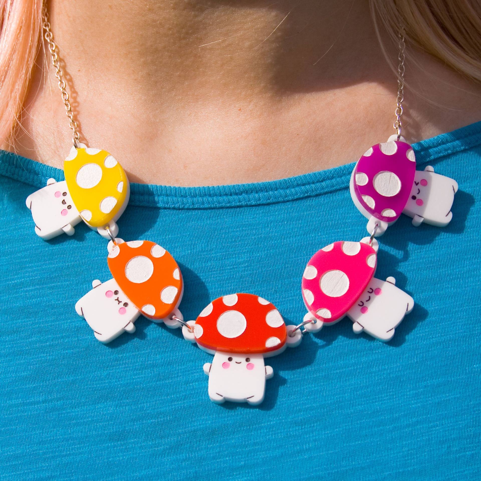Pilz Regenbogen Halskette, Kawaii Cutie, Acryl Statement Schmuck, Fliegenpilz Halskette von eyupchuck