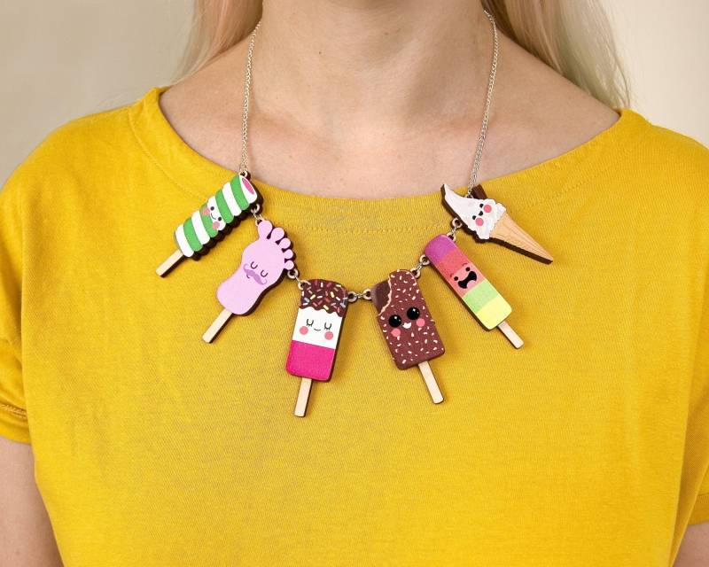 Retro Eiscreme Statement Halskette Schmuck Kawaii Essen von eyupchuck