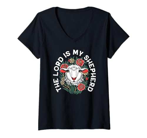 Damen Der Herr ist Mein Hirte, Christ T-Shirt mit V-Ausschnitt Damen Der Herr ist Mein Hirte, Christ T-Shirt mit V-Ausschnitt von fUNNY trendy SHIRT