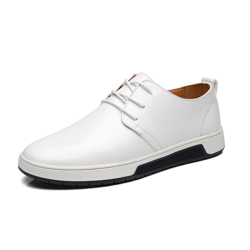 Anzugschuhe Herren Lederschuhe, Schnürschuhe Große Größe, Business Casual Formelle Schuhe Runde Zehen Niedrige Spitzen Büroarbeit Bequeme Atmungsaktive Loafer, Hochzeitsschuhe, 42 EU,White von faafe