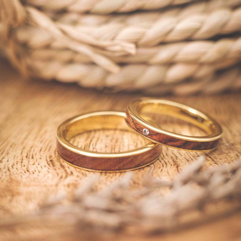 Eheringe Holz Gold 3 Mm & 4 Wolfram Ringe Mit Stein Und Echtholz Wasserfest Handgefertigt Partnerringe Trauringe Unikat Set von fablano