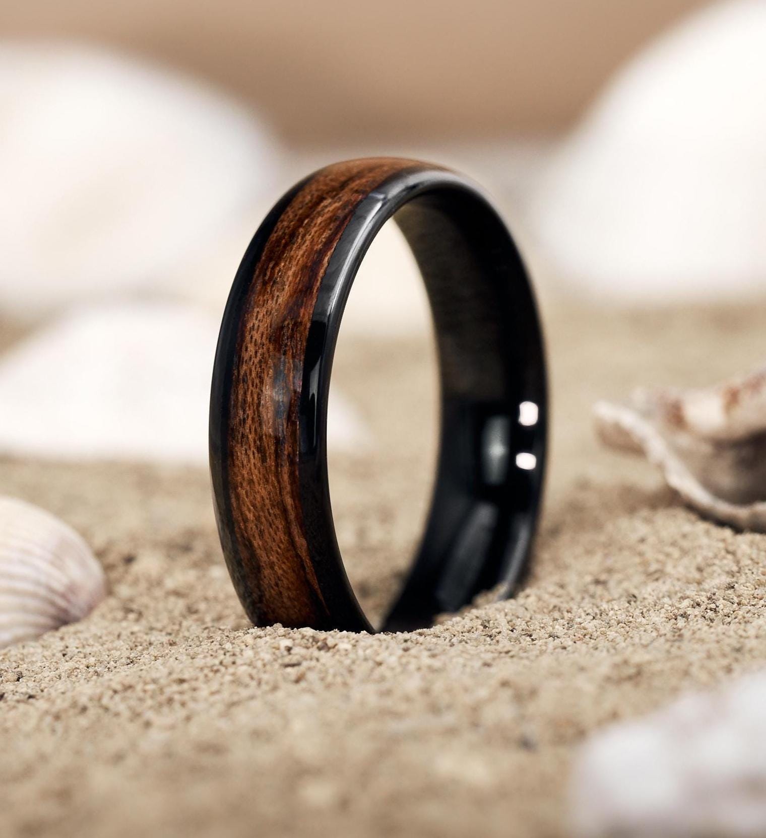 Elano Ring Schwarz 6 Mm Holzring Wolfram Echtholz Wasserfest & Handgefertigt Ehering Trauring Verlobungsring Natur Unikat Schmuck von fablano
