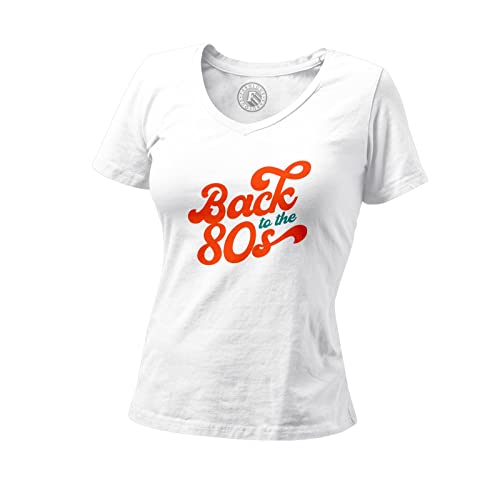 Damen T-Shirt mit V-Ausschnit aus Bio-Baumwolle Back to the 80's Jahrgang 1980 Disco Hippie von Fabulous