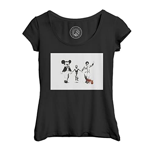 Rundhals-T-Shirt aus Bio-Baumwolle für Damen Banksy Napalm Mickey Ronald Vietnamkrieg von Fabulous