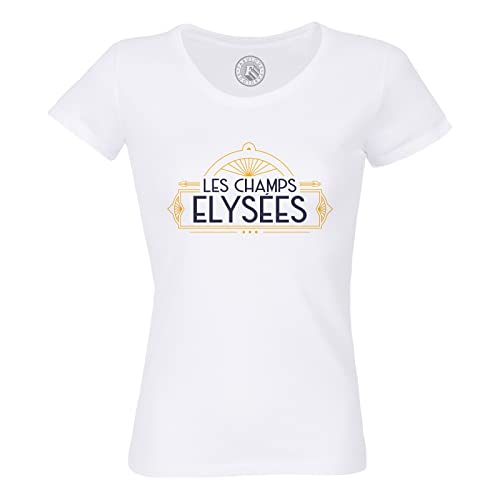 Rundhals-T-Shirt aus Bio-Baumwolle für Damen Les Champs Elysées Paris Frankreich Architektur Luxusstil von Fabulous