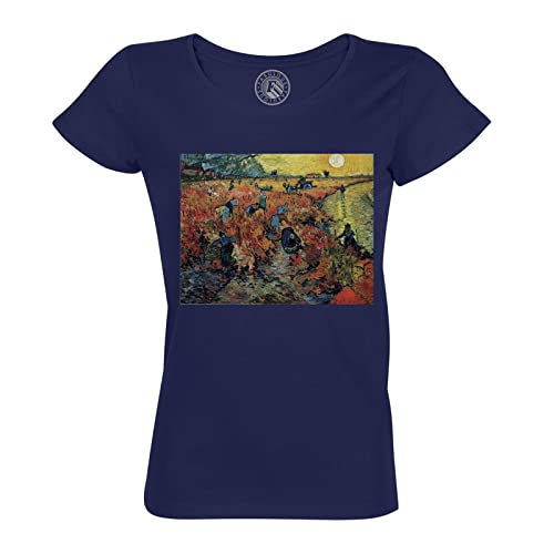 Rundhals-T-Shirt aus Bio-Baumwolle für Damen Rote Weinberge Van Gogh Malerei Postimpressionismus von Fabulous