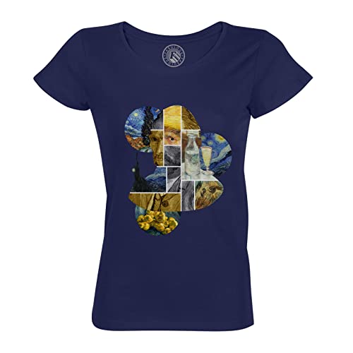 Rundhals-T-Shirt aus Bio-Baumwolle für Damen Van Gogh Collage Modern Kunst Künstler Malerei von Fabulous