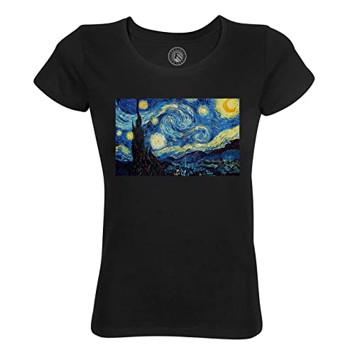 Rundhals-T-Shirt aus Bio-Baumwolle für Damen Van Gogh Die sternenklare Nacht Malerei Postimpressionismus von Fabulous