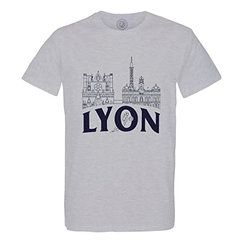 Rundhals-T-Shirt aus Bio-Baumwolle für Herren Lyon Minimalist Frankreich Stadt Osten Kultur von Fabulous