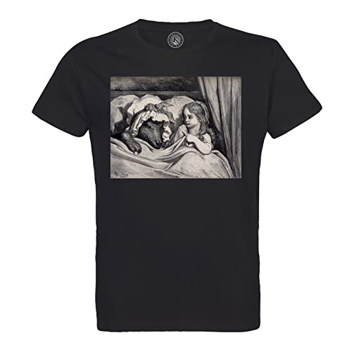 Rundhals-T-Shirt aus Bio-Baumwolle für Herren Rotkäppchen Märchen Gustave Dore Kupferstich von Fabulous