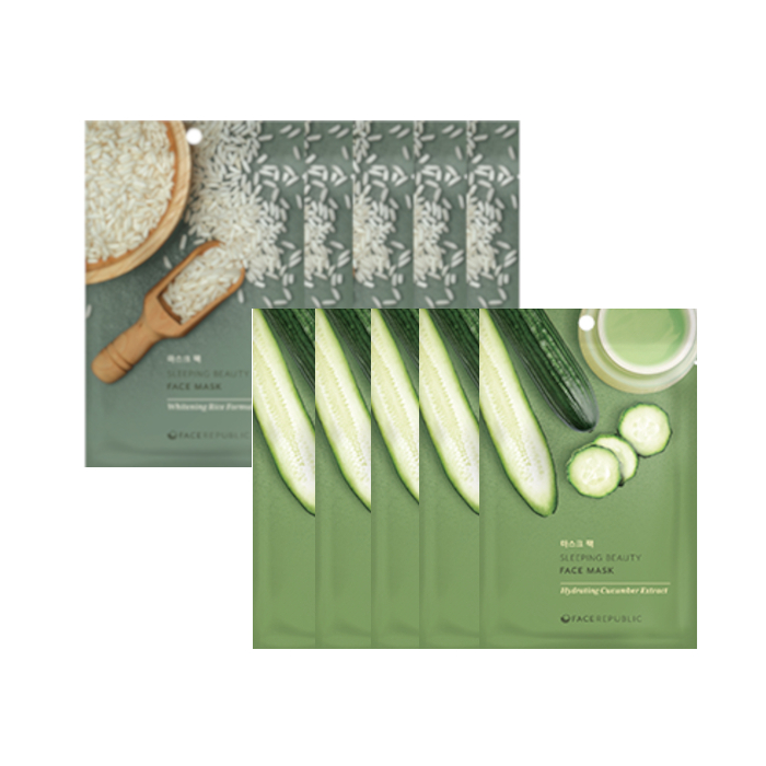 face republic - Sleeping Beauty Face Mask - 23ml - Whitening Rice Formula (5ea) + Sleeping Beauty Face Mask - 23ml - Hydrating von face republic