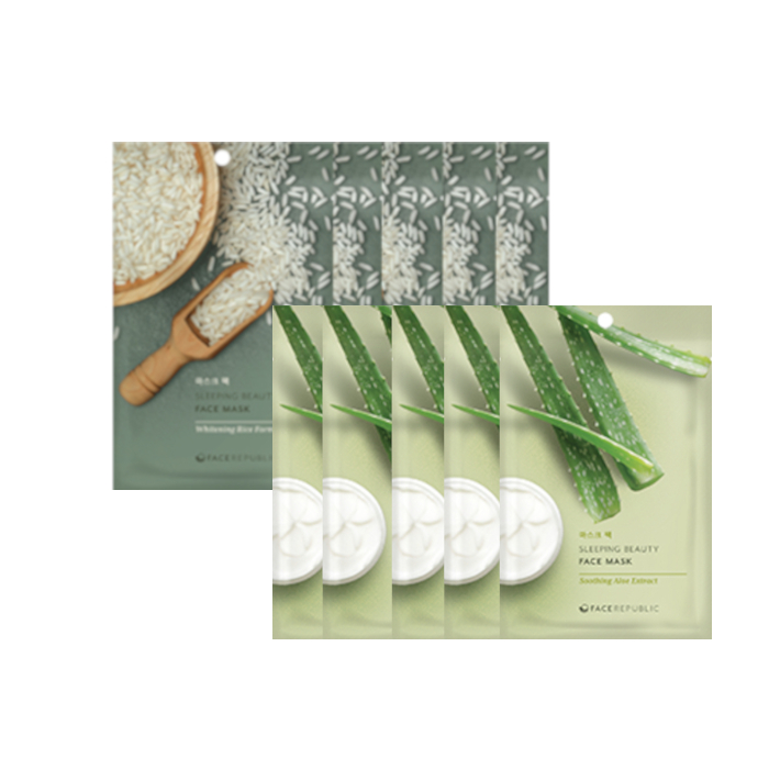 face republic - Sleeping Beauty Face Mask - 23ml - Whitening Rice Formula (5ea) + Sleeping Beauty Face Mask - 23ml - Soothing... von face republic