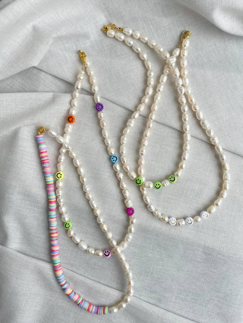 Smiley Halskette, Perlenkette Mit Smiley, Halskette Perle, Kette, Kette Süßwasserperle Kette, Jewellery von factory17