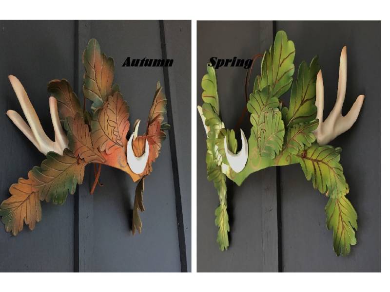 Geweih, Blätter Und Mondsichel ... New Forest Fantasy Lederkrone Von Faerywhere Masks Erhältlich in Herbst - Oder Frühlingsfarben von faerywhere