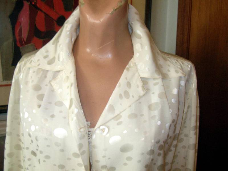 Vintage 40Er Jahre Weiße Rayon Polka Dot Print Damen Maßanzug Bluse ...medium Vintage 40Er Jahre Weiße Rayon Polka Dot Print Damen Maßanzug Bluse ...medium von fairlychic